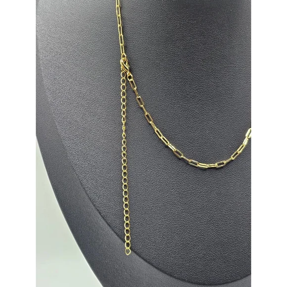 🐿 5/$25 🐿 22kt Gold Plated SS Paperclip Chain with Teardrop CZ Pendant 14-18" - Picture 4 of 4